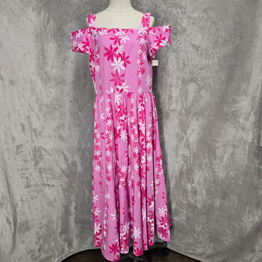 Amy‎ Lee Dress Womens XL (18-20) Pink Floral Cold Shoulder Maxi Muumuu Hawaii
